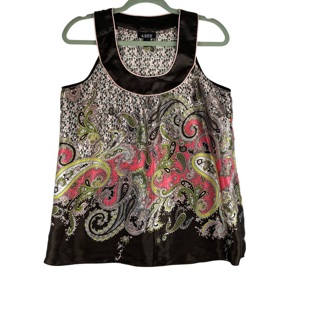 Vtg A Byer Sleeveless Halter Blouse Womens Large Brown Pink Paisley Y2K Feminine
